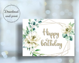 Happy Birthday Card, 5"x7", Floral birthday card, instant download, watercolor birthday card, Birthday card for mom, Birthday Greeting Card