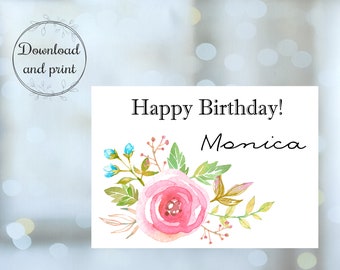 Floral birthday card, instant download, Custom Birthday Card, watercolor birthday card, Happy birthday card, Birthday Greeting Card