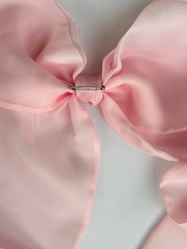 Big Handmade Multifunctional Transformer Shoulder Organza Bow Brooch Pink Rose image 6