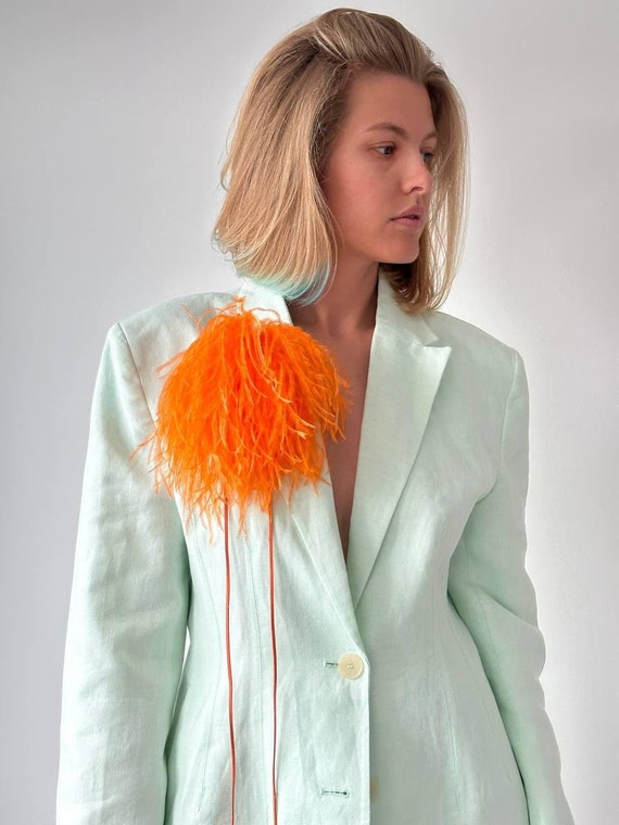 Orange Feather Brooch Pin Handmade Jewelry Unique Feather  display picture 3