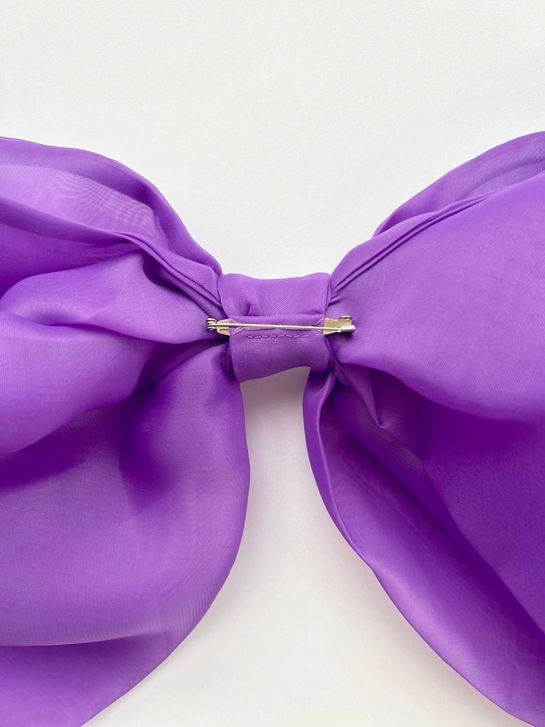 Big Handmade Multifunctional Transformer Shoulder Organza Bow Brooch Purple Violet image 6