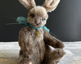 Handmade Teddy Bunny, Fake Fur Artist Doll, Collectible OOAK, Vintage Style Stuffed Animal, Gift