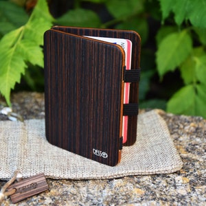 Billetera de madera, billetera para tarjetas de crédito, billetera de mujer y hombre, billetera delgada, billetera de diseño moderno, billetera mágica de madera, madera wengue