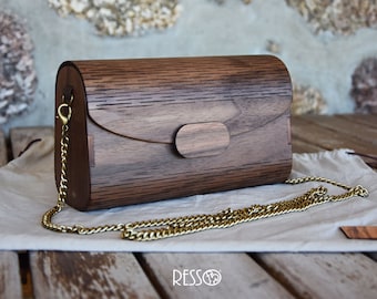 Holztasche, Damentasche, Holz-Clutch-Tasche, umweltfreundliche Holztasche, Frauen-Geschenk, Walnuss, Clutch-Tasche, Walnuss-Clutch-Tasche, vegane Tasche