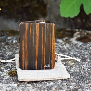 Cartera de madera, cartera tarjeta de crédito, cartera de mujer y hombre, cartera delgada, cartera de diseño moderno, cartera mágica de madera, madera de ébano