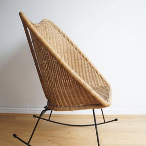 Mid century vintage wicker hoop rocking chair