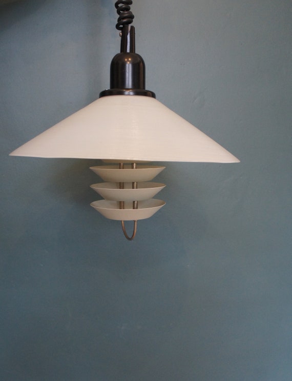 Mid Century German Milk Glass Atomic Ceiling Light Pendant