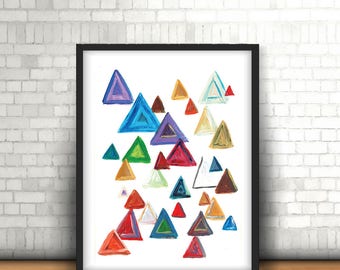 Abstract triangle wall art, Geometric shapes, Scandinavian triangle art, New mom decor, Modern abstract painting, Original art, "Peaking"