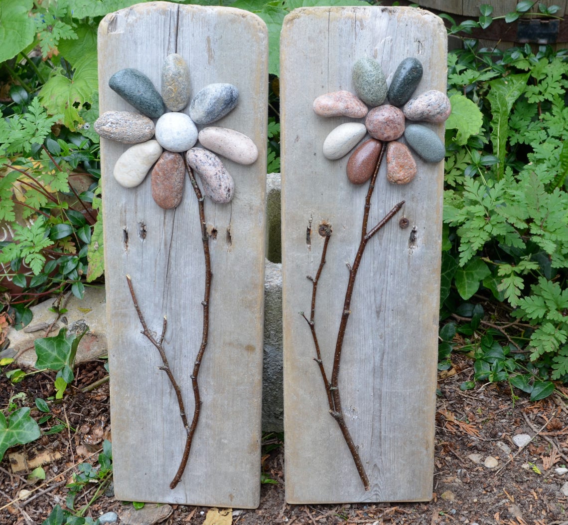Rock Garden stone flowers rock flowers pebble flowers Etsy