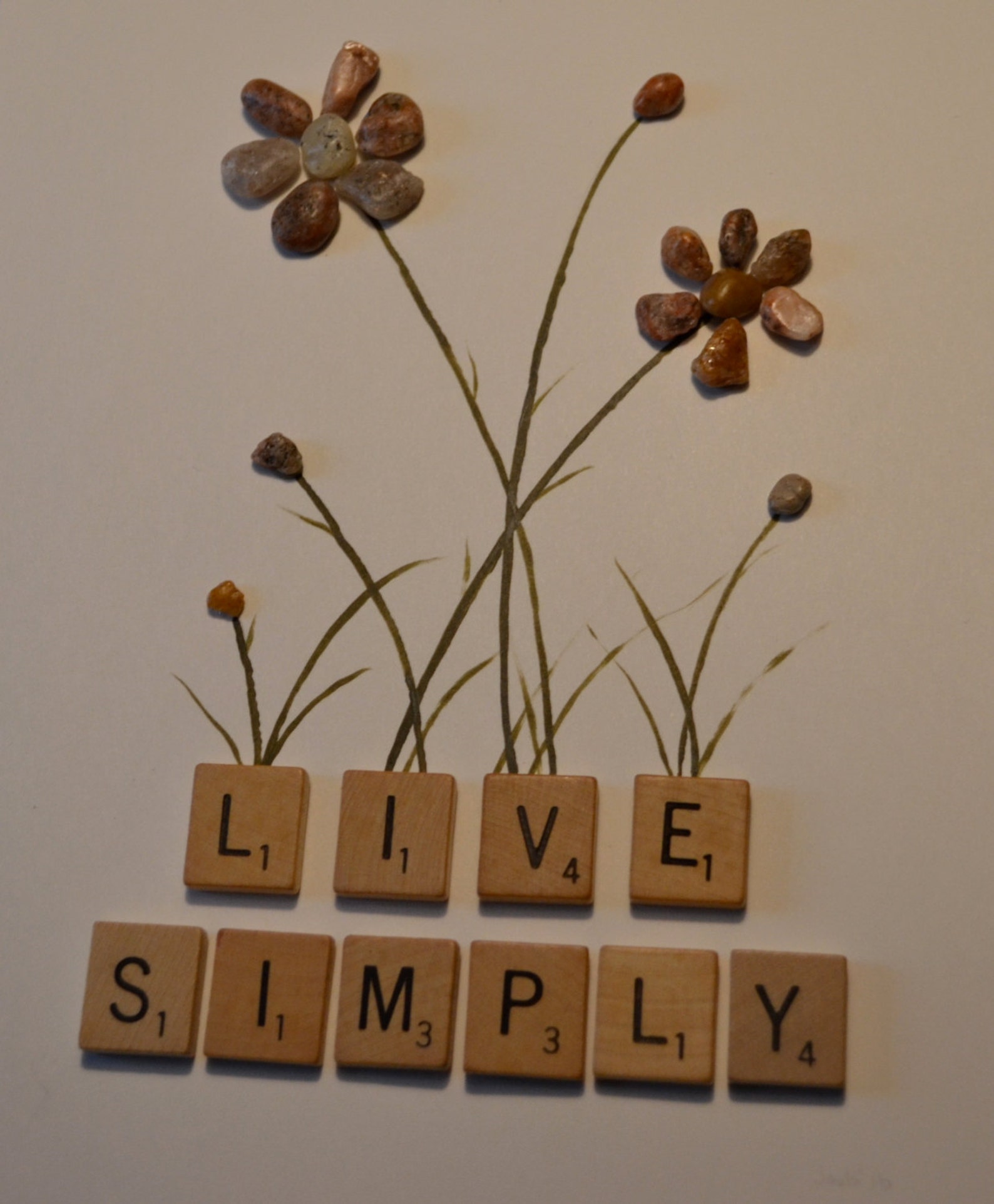 LIVE SIMPLY pebble art shadow box scrabble letters art Etsy
