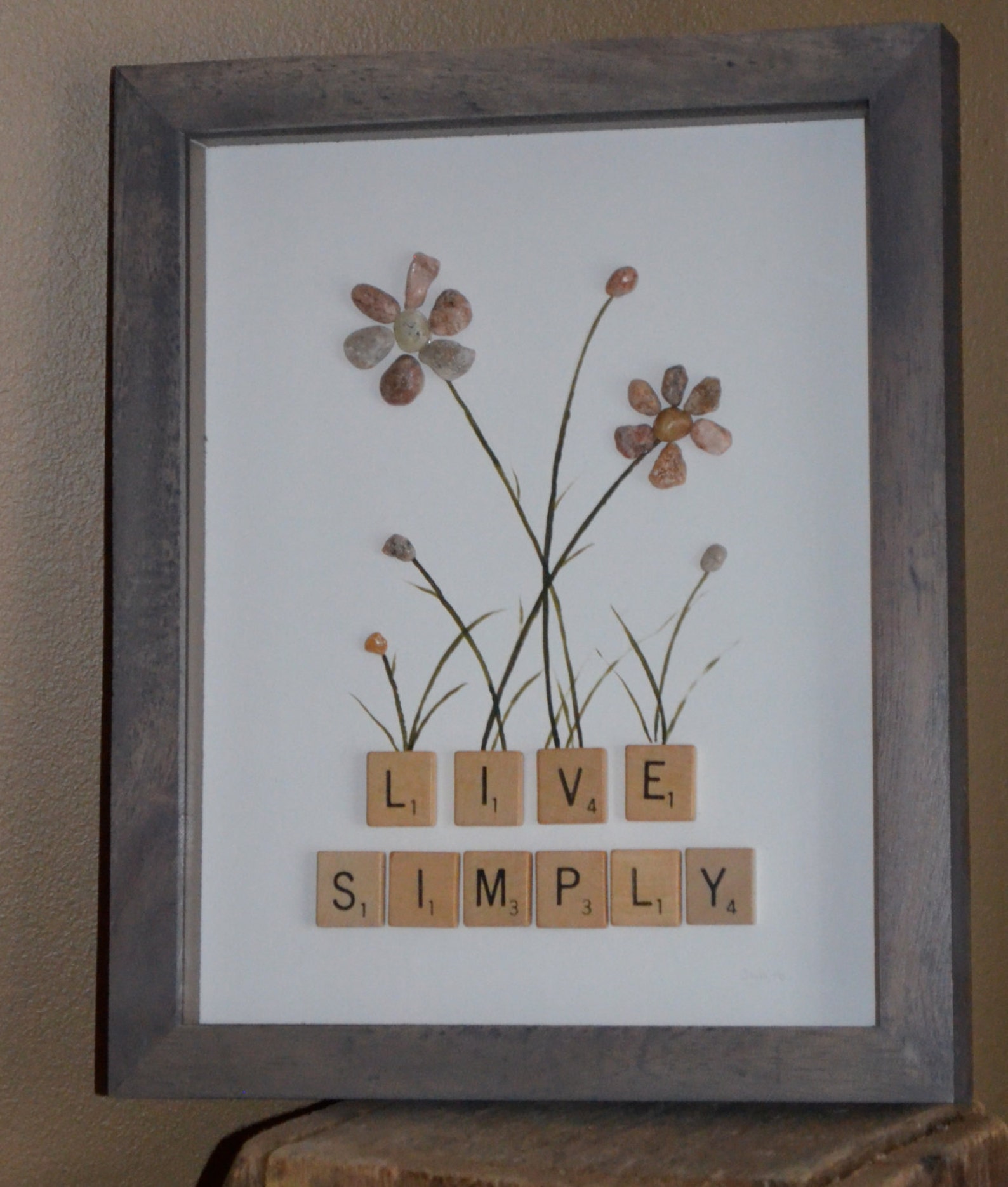 LIVE SIMPLY pebble art shadow box scrabble letters art Etsy