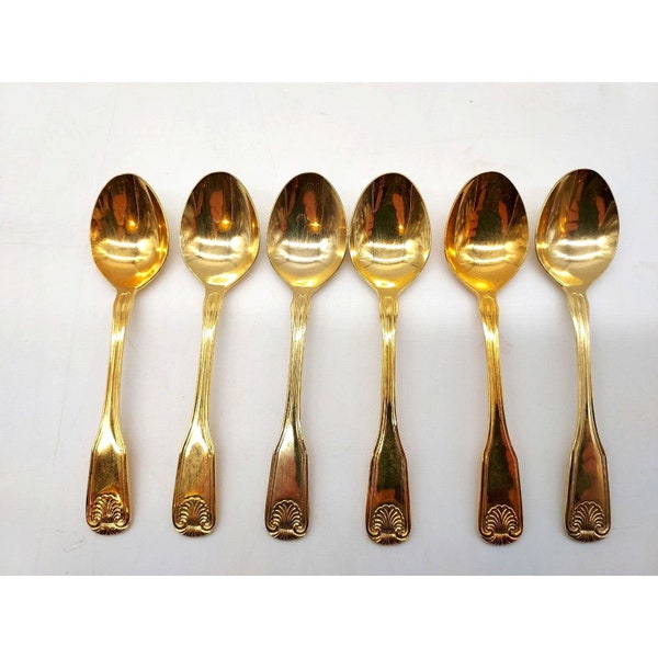 Gold plated flatware Crown Royale Golden Barclay Geneve Japan 6 demitasse spoons