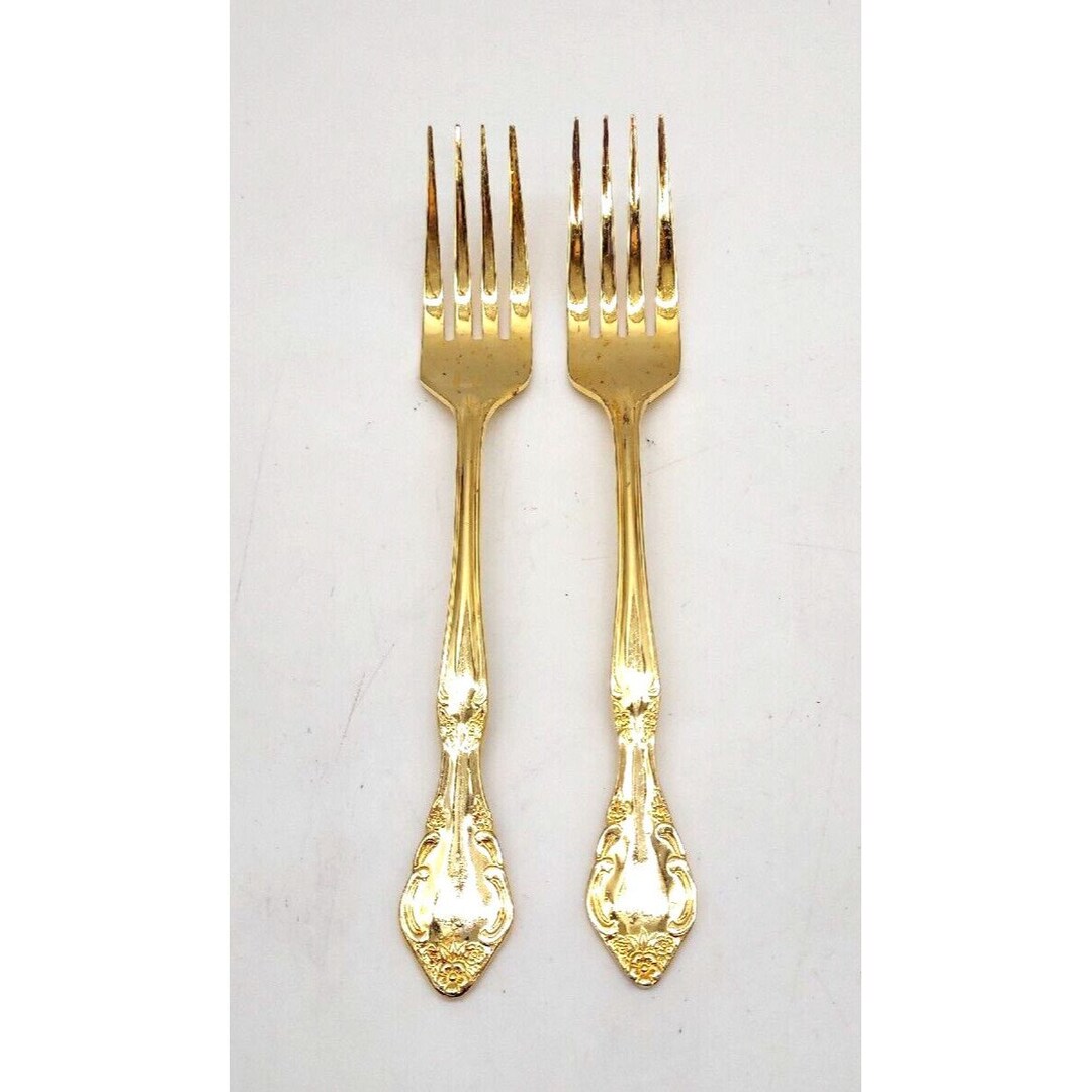 Estia Korea Gold Plated Flatware GOLDEN CASCADE Pattern 2 Dinner Forks