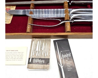 Vintage GERBER Legendary Blades 4 pc Carving Set in Walnut Box