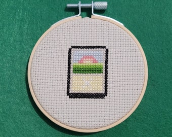 Magic the Gathering Basic Lands Plains, tiny cross stitch in hoop