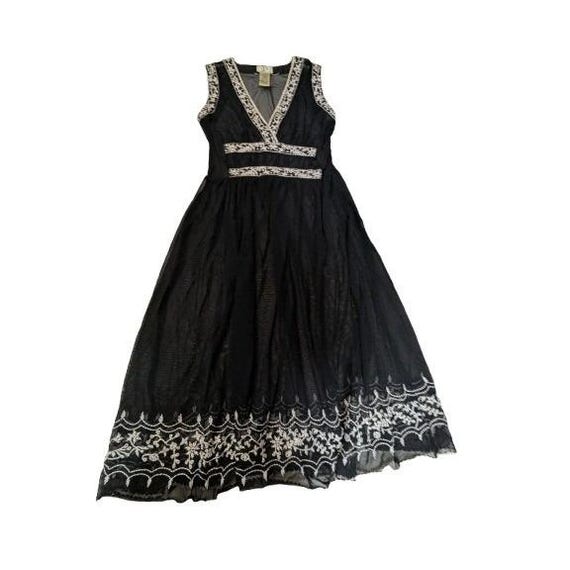 IXe Black Sheer Mesh Embroidered Midi Dress Size 4 Y2k Whimsigoth Fairy Goth IXe Black Sheer Mesh Embroidered Midi Dress Size 4 Y2k Whimsigoth Fairy Goth