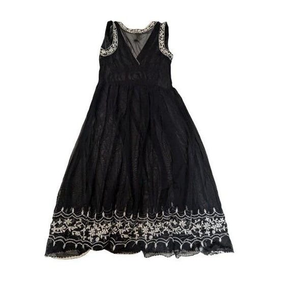 sheer embroidered dress black Long Embroidered Sheer-Corset Prom Ball Gown Black / 2 main image 1