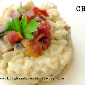 Garlic Mushroom Risotto Recipe Easy Italian Recipes Homemade Rice Dishes Bacon Cookbook Comfort Food