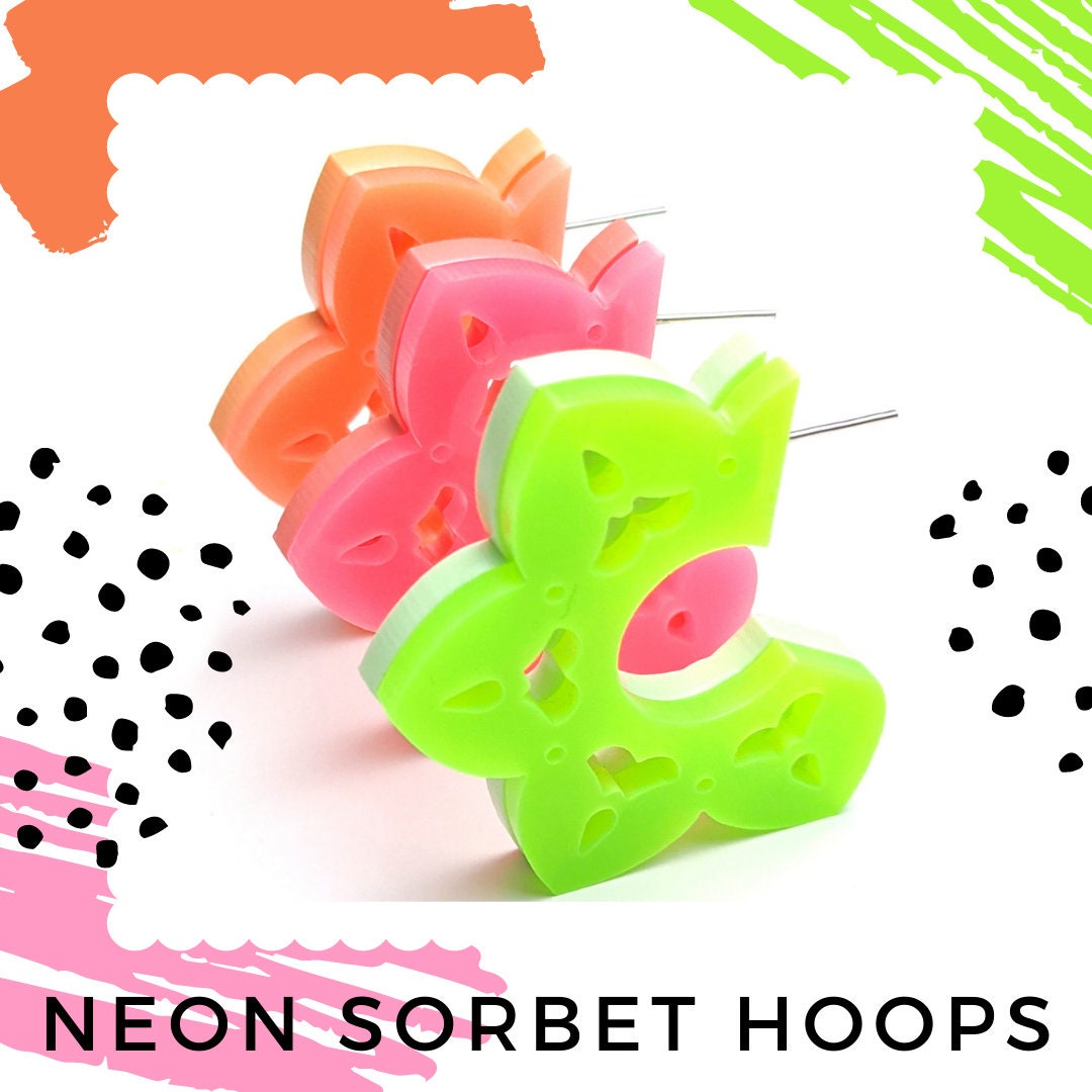 neon sorbet cut out hoop earrings // hoops, neon, fluro, hoop earring…