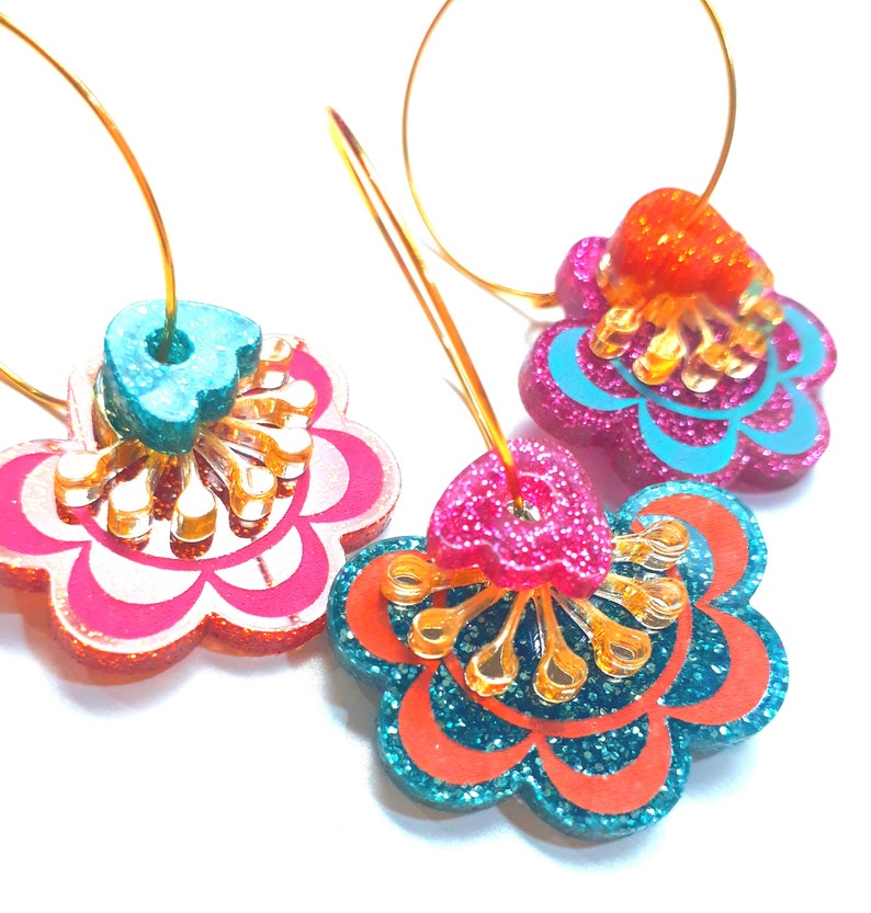 hoop earrings glitter acrylic jazzy earrings fiesta bloom hoop earrings  glitter spring earrings floral floral earrings statement