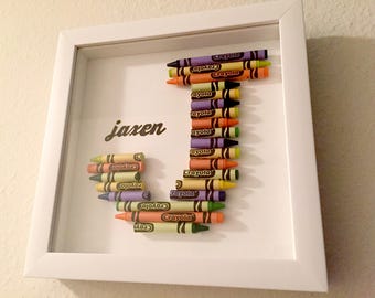 Handmade Baby Crayon Name/ Letter, 8"x8" Framed