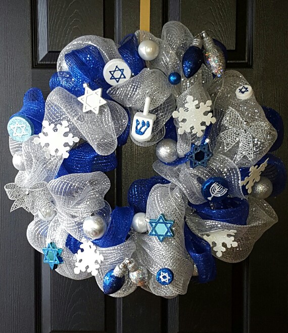 Hanukkah Wreath Hanukkah Decorations Blue and Silver Wreath Etsy