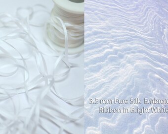 5 metres of 3.5 mm Pure Silk Ribbon in WHITE