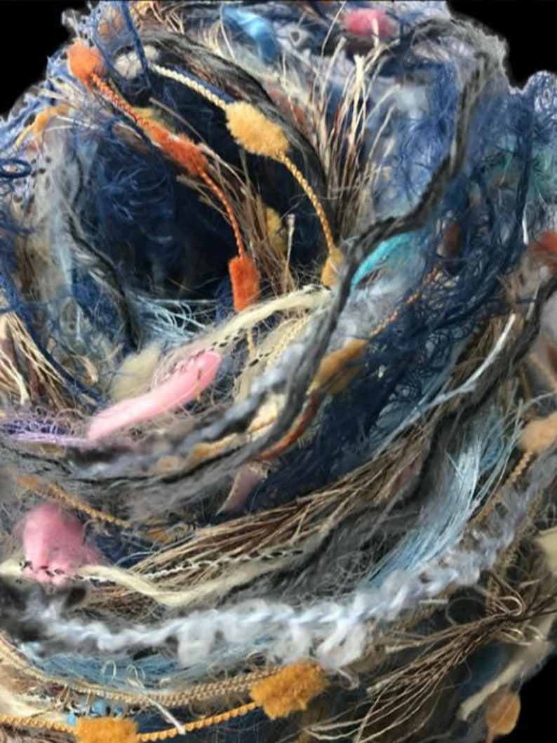 20 metres OCEAN SHELLS Art Yarn Bundle Mixed Media Fiber Collage Yarn Pack Textile Embellishment Eyelashes Yarn mixed novelty yarn pack