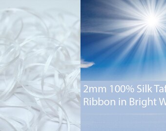 Silk ribbon 2mm in WHITE
