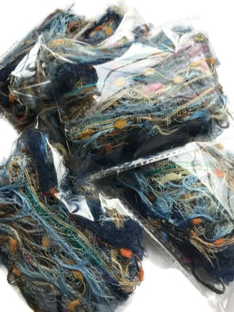 20 metres OCEAN SHELLS Art Yarn Bundle Mixed Media Fiber Collage Yarn Pack Textile Embellishment Eyelashes Yarn mixed novelty yarn pack