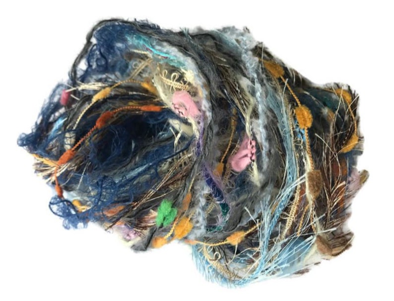 20 metres OCEAN SHELLS Art Yarn Bundle Mixed Media Fiber Collage Yarn Pack Textile Embellishment Eyelashes Yarn mixed novelty yarn pack