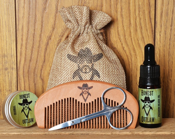 Original Beard Grooming Kit Gift for Men - 30ml Original Premium Beard Oil, Moustache Wax, Scissors & Beard Comb.