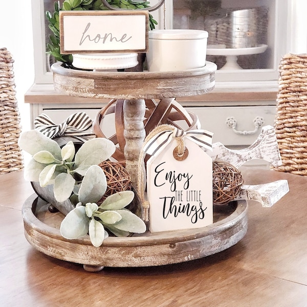 Enjoy The Little Things Wood Tag | Tiered Tray Sign| Tiered Tray Decor | Everyday Home Decor