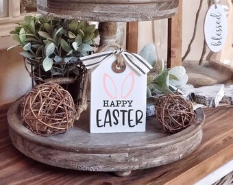 Happy Easter Wood Tag | Tiered Tray Sign| Tiered Tray Decor | Easter Decor| Easter Tray Decor