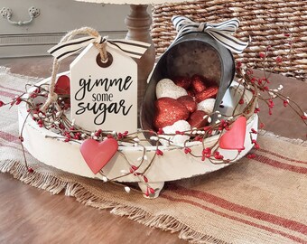 Gimme Some Sugar Wood Tag | Tiered Tray Sign| Tiered Tray Decor | Everyday Home Decor| Valentines Decor| Valentine Tray Decor