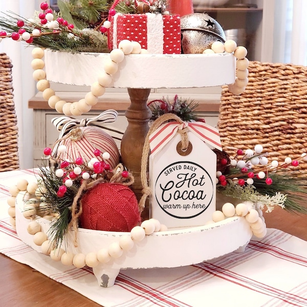 Hot Cocoa Served Daily Wood Tag | Cocoa Sign| Tiered Tray Sign | Christmas Decor| Christmas Tiered Tray | Winter Decor