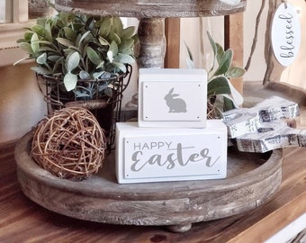 Happy Easter Stacked Block Set | Block Sign | Shelf Sitter Sign | Tiered Tray Sign | Tiered Tray Decor |Everyday Home Decor| Spring Decor