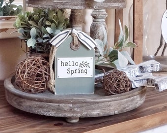 Hello Spring | Wood Tag | Tiered Tray Sign| Tiered Tray Decor | Spring Tray Decor. Spring Decor| Easter Decor