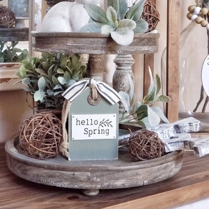 Hello Spring | Wood Tag | Tiered Tray Sign| Tiered Tray Decor | Spring Tray Decor. Spring Decor| Easter Decor
