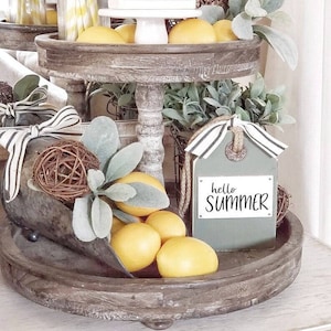 Hello Summer Wood Tag | Tiered Tray Sign| Tiered Tray Decor | Summer Tray Decor. Summer Decor