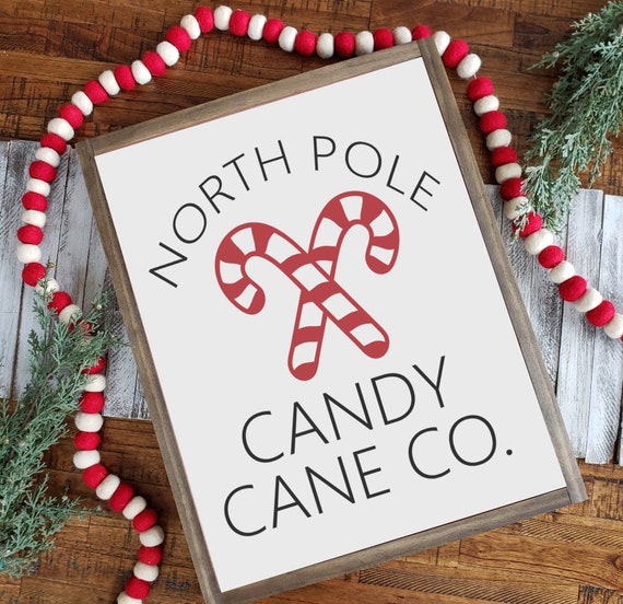 North Pole Candy Cane Co. Made To Order. Framed wood sign. Etsy