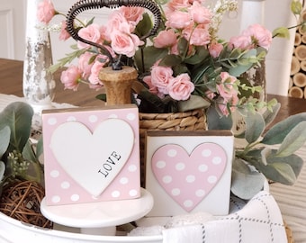 Pink |White Heart Sign Set of 2 |Tiered Tray Sign| Tiered Tray Decor | Everyday Home Decor| Valentines Decor| Valentine Tray Decor