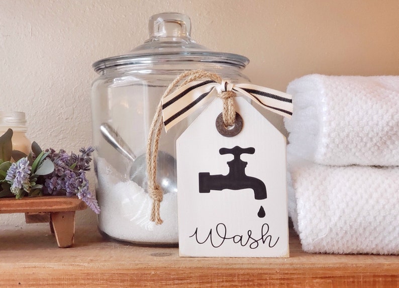 Wash tag Wood tag Wash Sign Bathroom Decor Farmhouse Bathroom Decor image 1