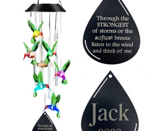 Solar Wind Chime Hummingbird Sympathy Gift 26 inch Black Teardrop Memorial Wind Chime Garden Gift with Direct Shipping