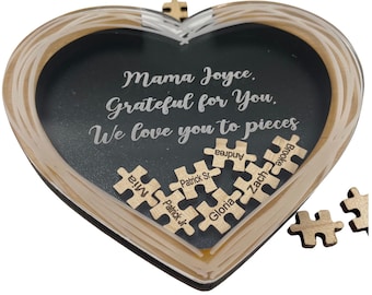 Grateful for Grandma Custom Heart Personalized Puzzle Gift for Birthday Presents Grandchildren's Names Customized Gifts for Mothers Day