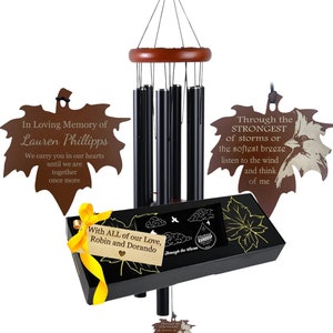 Memorial Personalized Wind Chime Gift USA Seller Best Sympathy Gifts Loss of Loved One Through the Strongest of Storms Outdoor decor Black