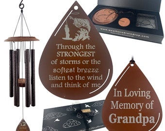 Fisherman Memorial Wind Chimes Custom Gift Teardrop Fishing in Heaven Memorial Gifts outdoorsman Loss of Loved One Deep Tone & Personalized