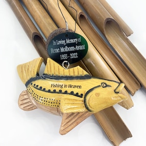 Fishing in Heaven Memorial Gifts in Sympathy for a Fisherman Custom Bass Wind Chime by Weathered Raindrop