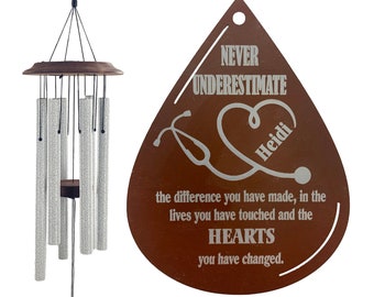 Retirement Gifts for Healthcare Recognition Gift Hospital Employee Health Care appreciation Gift Custom 34 inch Raindrop or Leaf Wind Chime