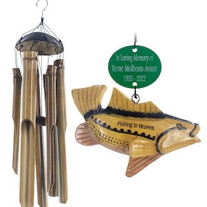Gift for Husband “Fishing in Heaven" Memorial Gift in Sympathy Custom Bass Wind Chime by Weathered Raindrop